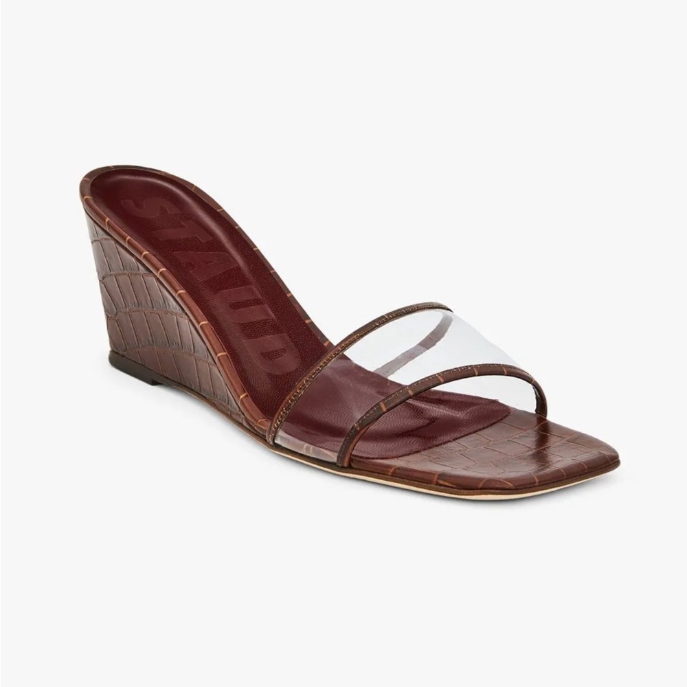 Staud Billie PVC Brown Croc Effect Wedge Sandals